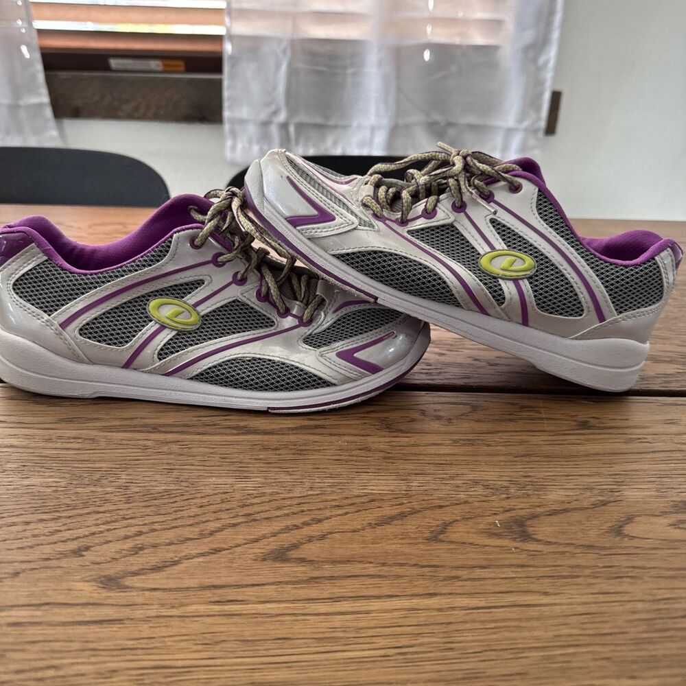 Dexter Jess  women's athletic bowling sneakers in silver, purple, and lime